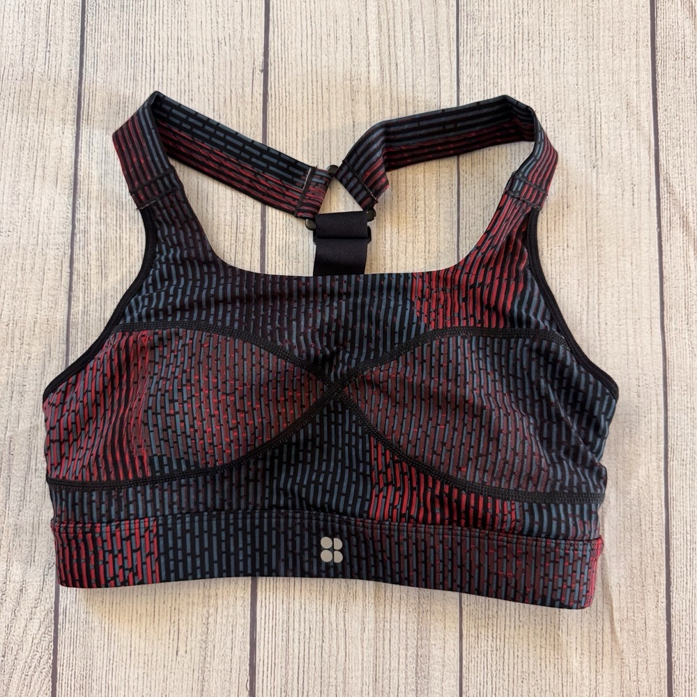 Sweaty Betty Power Medium Impact Sports Bra Red Black Print Women's US 4 XS‎
